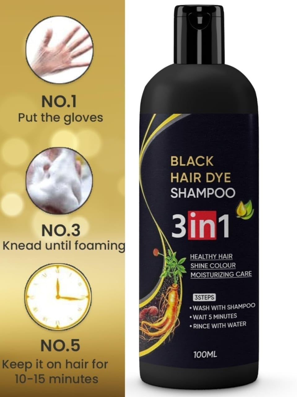 Instant Black Herbal Hair Dye Shampoo